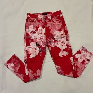 7 For All Mankind Red and Pink Floral Skinny Jeans